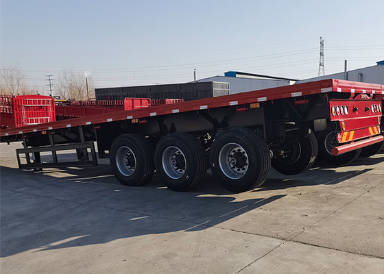 60 Tons Flatbed Truck Semi Trailer 20 / 40 FT Container Shipping 3Axles