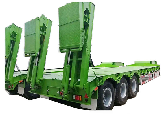 Green 12ft 2 Axle Low Bed Semi Trailer Q345B Detachable Gooseneck